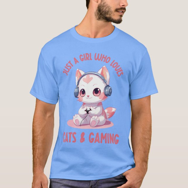 Camiseta Just a Girl Who Loves Cats and Gaming Cute Kawaii  (Frente)