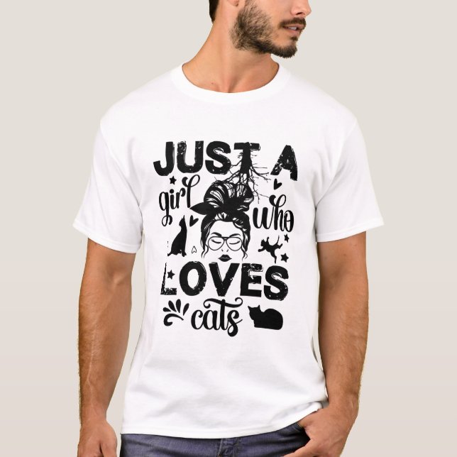 Camiseta Just a Girl Who Loves Cats – Messy Bun Cat Mom (Frente)
