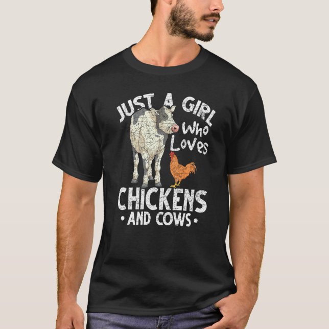 Camiseta Just A Girl Who Loves Chickens And Cows Farm Anima (Frente)