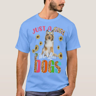 Camiseta Just A Girl Who Loves Dogs Cute Sunflowers Dogs Fa