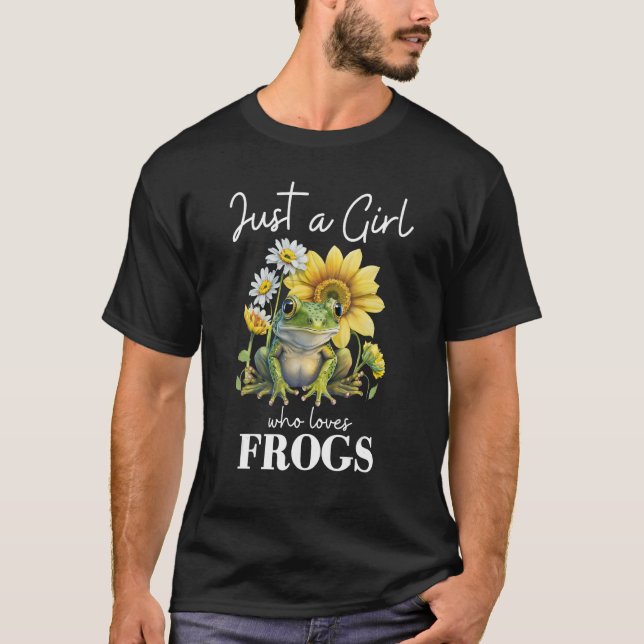 Camiseta Just A Girl Who Loves Frogs Sunflowers Women Kids  (Frente)