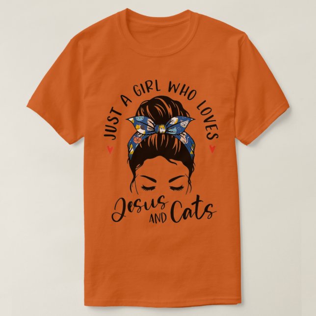 Camiseta Just A Girl Who Loves Jesus And Cats Christian Gif (Frente do Design)