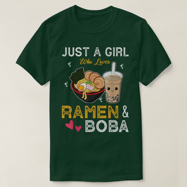 Camiseta Just A Girls Who Loves Ramen And Boba Kawaii Japan (Frente do Design)