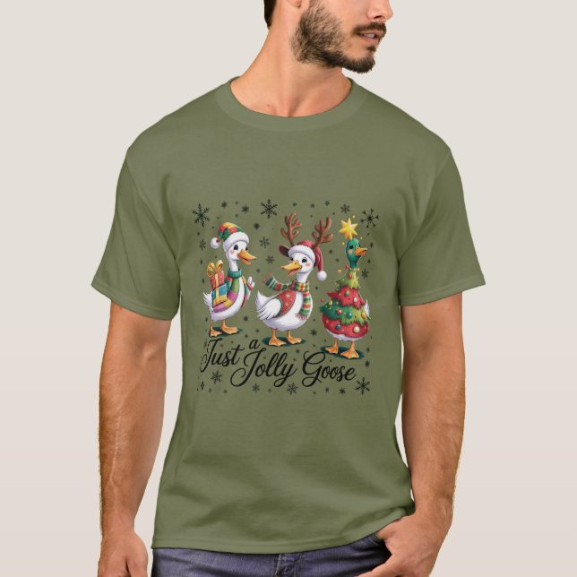 Camiseta Just A Jolly Goose Patchwork Christmas Duck Funny  (Frente)