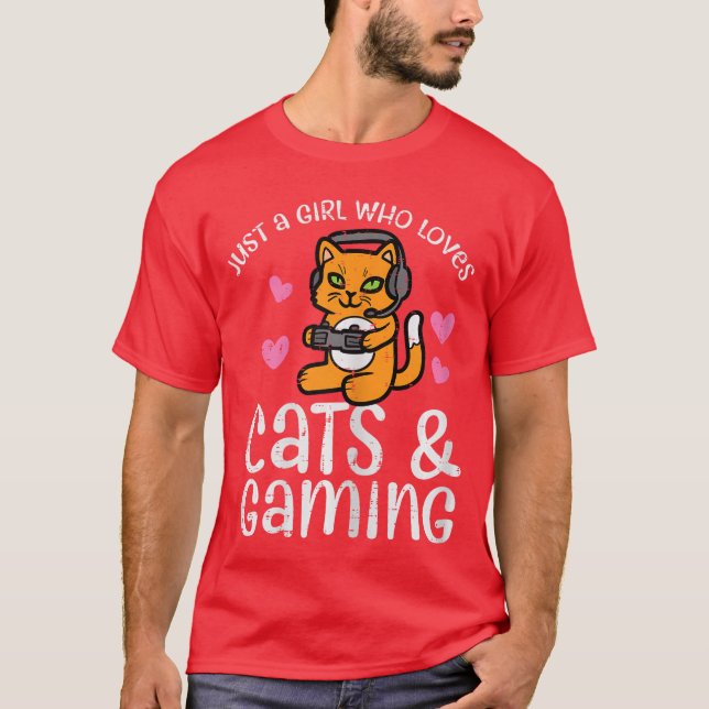 Camiseta Just Girl Who Loves Cats Gaming Cute Gamer Women G (Frente)