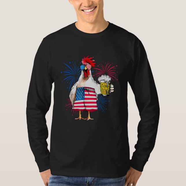Camiseta Just Here To Bang USA Flag Chicken Beer 4th Of Jul (Frente)