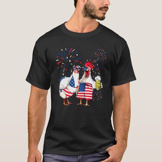 Camiseta Just Here To Bang Usa Flag Chicken Beer Firework 4 (Frente)