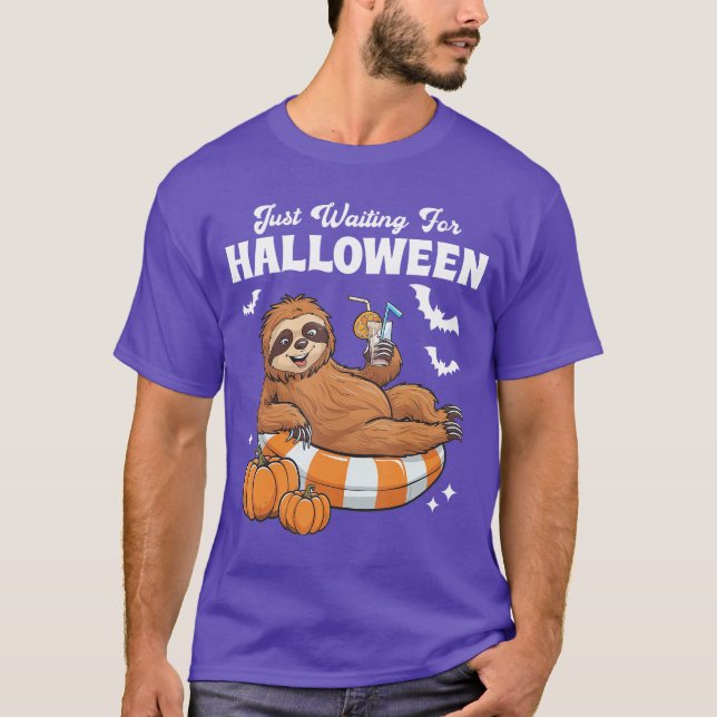 Camiseta Just Waiting For Halloween Cute Lazy Sloth Hallowe (Frente)