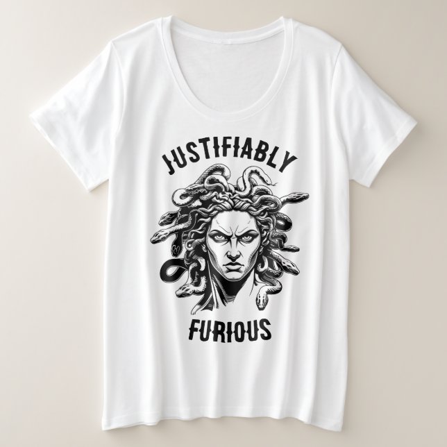 Camiseta Justificadamente Furiosa feat. Medusa (Frente do Design)