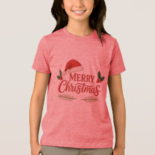 Camiseta Juvenil Merry Christmas Santa Hat & Leave
