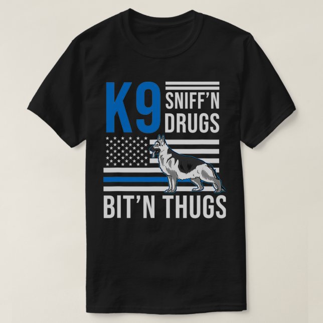 Camiseta K9 Thin Blue Line German shepherd Policial Cachorr (Frente do Design)