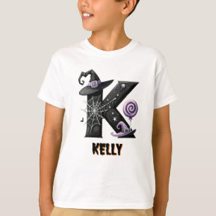 Camiseta K Inicial Truque ou Tratamento Fofo de Halloween