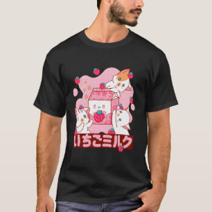 Camiseta K Morango Leite Japonês Kawaii Cat