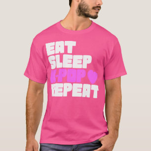 Camiseta K-Pop Comer Dormir K-Pop Repetir Coração Coreano