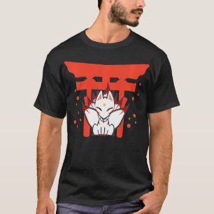 Camiseta Kabuki Mask Kitsune vestindo Japonês Fo Inari Kami