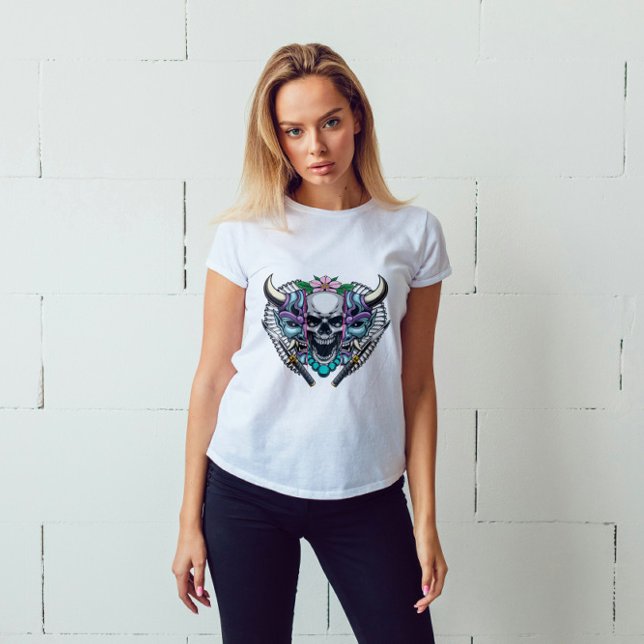 Camiseta Kabuki Oni Máscara e Caveira (Criador carregado)