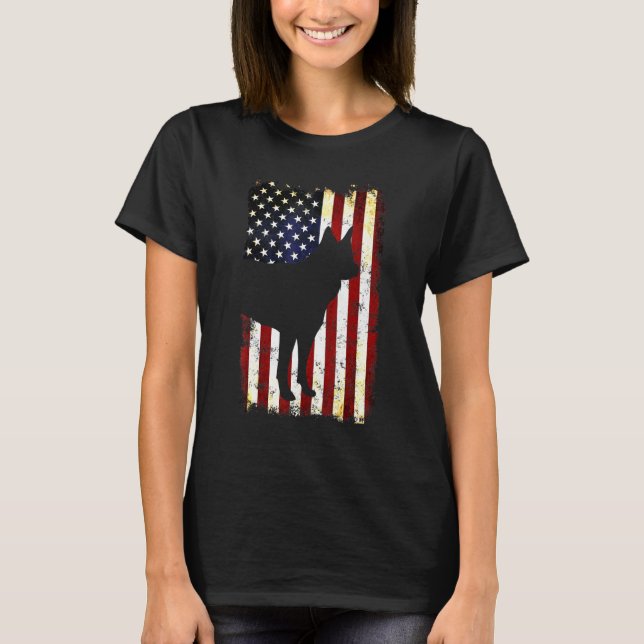 Camiseta Kai Ken Silhouette American Flag 4 De Julho Tora (Frente)