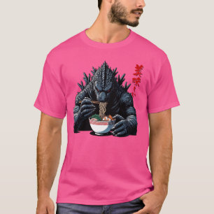 Camiseta Kaiju Comendo Ramen Oishi Engraçado Monstro Japonê