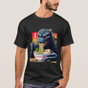 Camiseta Kaiju Engraçado Comendo Ramen Amante de Monstros J