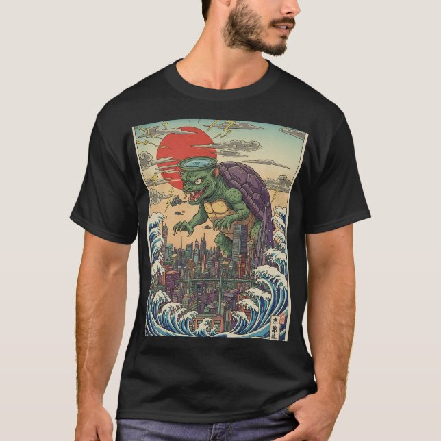 Camiseta Kaiju Turtle Over Tokyo Sunset (Frente)