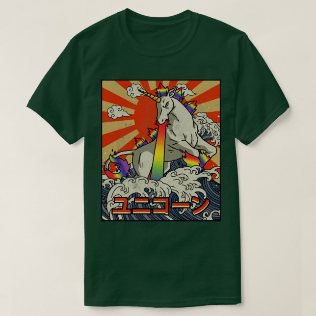 Camiseta Kaiju Unicorn Excelente Wave Off Kanagawa Japonês  (Frente do Design)