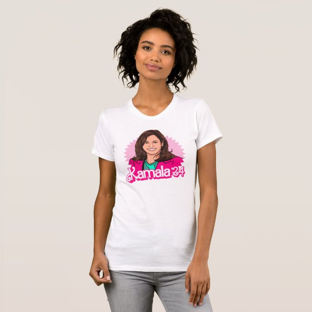 Camiseta Kamala Harris '24 em rosa (Frente Completa)