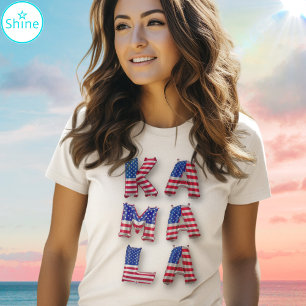 Camiseta Kamala Harris EUA Flag Balloon Letters Democratas