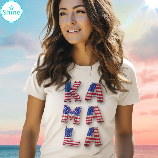 Camiseta Kamala Harris EUA Flag Balloon Letters Democratas (Criador carregado)