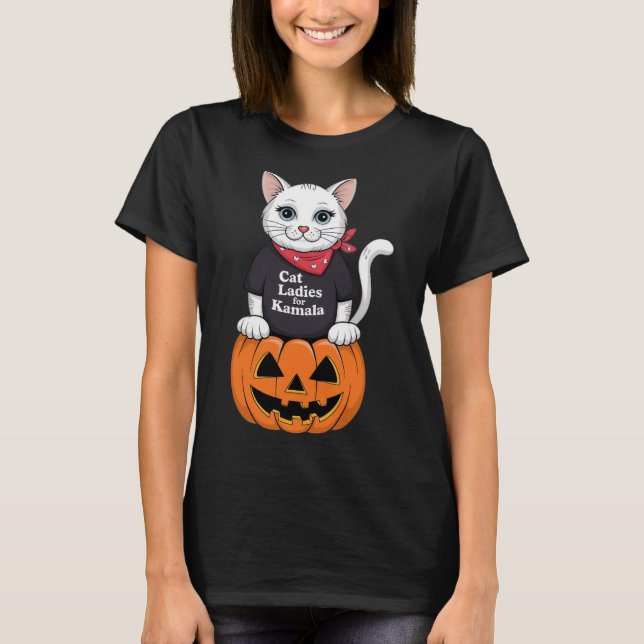 Camiseta Kamala Harris Pumpkin Halloween Cat Damas Para Kam (Frente)