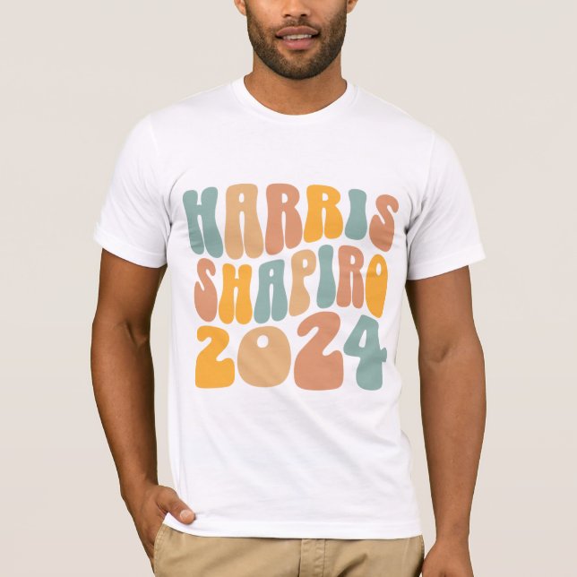 Camiseta Kamala Harris Shapiro Texto Ondulado Retro na Moda (Frente)