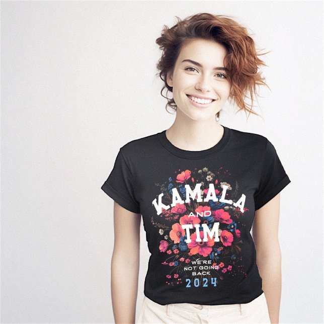 Camiseta Kamala Harris Tim Walz Floral Female Primeiro (Kamala Harris Tim Walz Floral Female First T-Shirt)