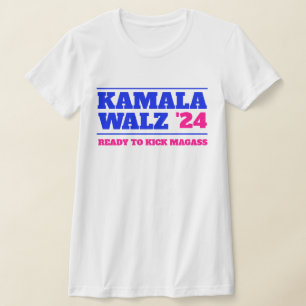 Camiseta Kamala Harris Walz 2024 rosa e azul