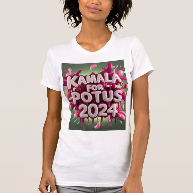 Camiseta Kamala Potus 2024 - rosa e verde (Frente)