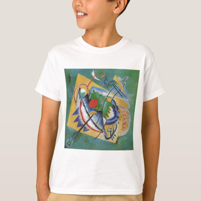 Camiseta Kandinsky Red Oval Abstrato Trabalho de arte Verde (Frente)