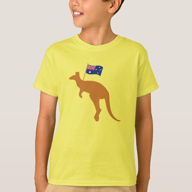Camiseta kangaroo australia sinaliza crianças amarelas (Frente)