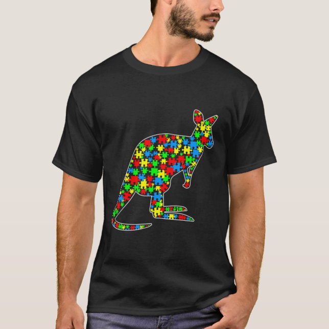Camiseta Kangaroo Engraçado Quebra-cabeça Animais Autismo C (Frente)