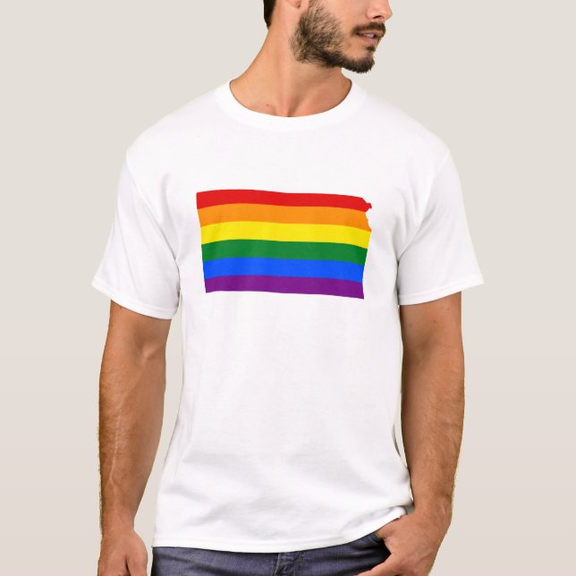 Camiseta Kansas LGBT, mapa de bandeira do Estado dos EUA pa (Frente)