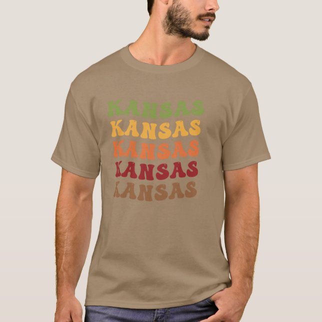 Camiseta Kansas Retro Vintage Texto Ondulado (Frente)