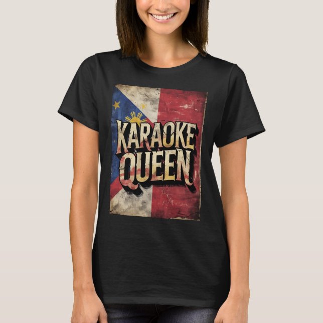 Camiseta Karaoke Queen Tee Vintage Filipino Flag (Frente)
