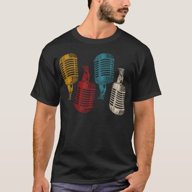 Camiseta Karaoke Singer Karaoke 4 Microfones Retro (Frente)