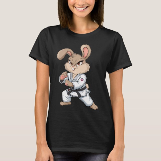 Camiseta Karate Bunny Arts Coelho Artes Marciais Engraçado  (Frente)