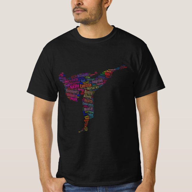 Camiseta Karaté Martial Art Silhouette Forme Texte Nuage (Frente)