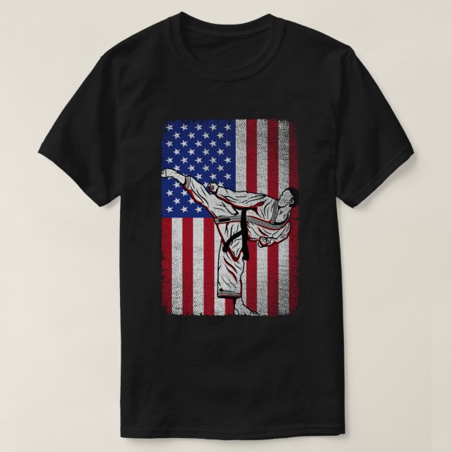 Camiseta Karate Martial Arts USA American Flag Men Women (Frente do Design)