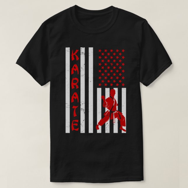Camiseta Karate Patriótico de Bandeira dos EUA (Frente do Design)