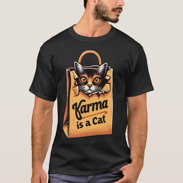 Camiseta Karma é um gato - Gato engraçado (Frente)