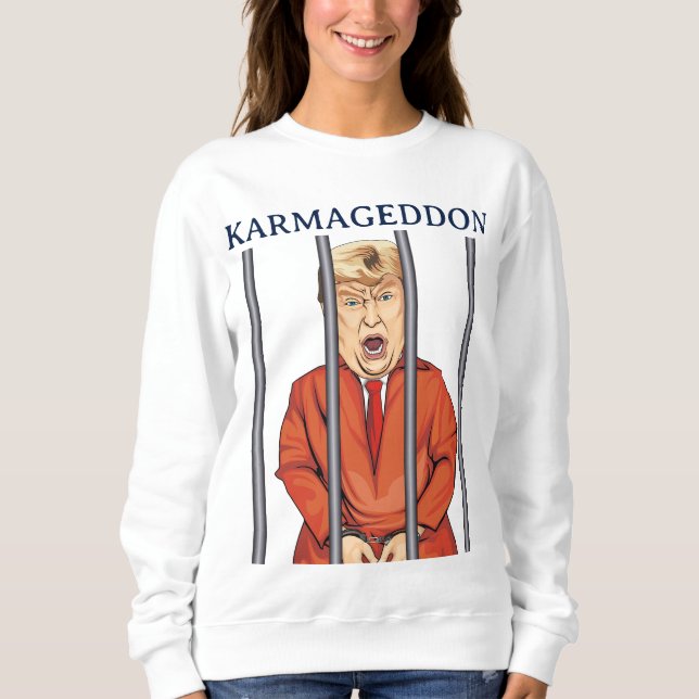Camiseta KARMAGEDDON: Trump na prisão Orange Jumptraje Engr (Frente)