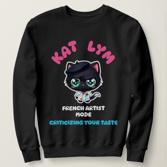 Camiseta Kat Lym French Artist Mode Cat Sticker. (Frente do Design)