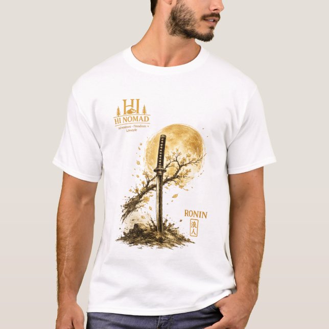 Camiseta Katana Dourada Espada Ronin Sob a Lua - Bu Japonês (Frente)