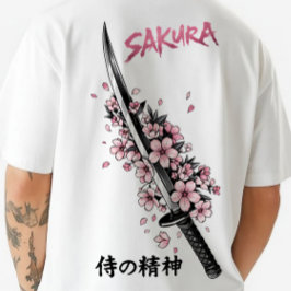 Camiseta Katana Sakura Estética Japonesa Roupas de Rua