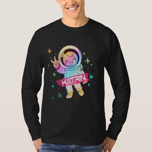 Camiseta KATRIN - Nome de menina adorável com Astronauta fo (Frente)